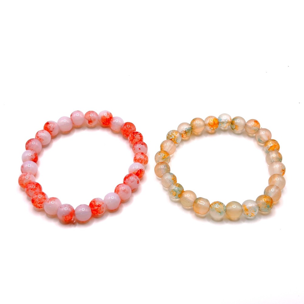 Agate Bead Stretch Bracelet Set Unisex OS Multi Color Marble Stone Boho Jewelry